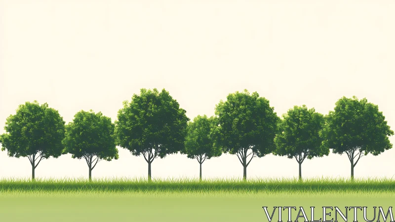 Row of Lush Green Trees in Minimalist Landscape Illustration.