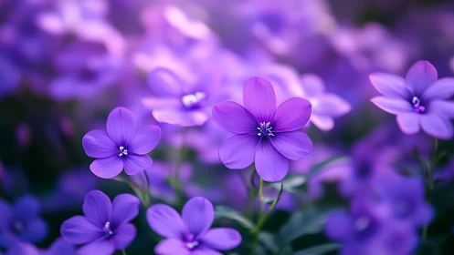 Purple Flax Flowers in Shallow Depth of Field with Selective Focus