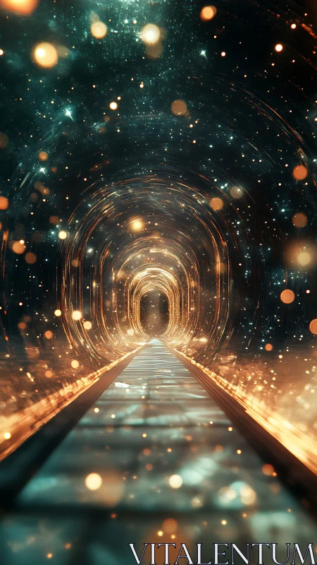Futuristic luminescent tunnel receding in deep cosmic perspective