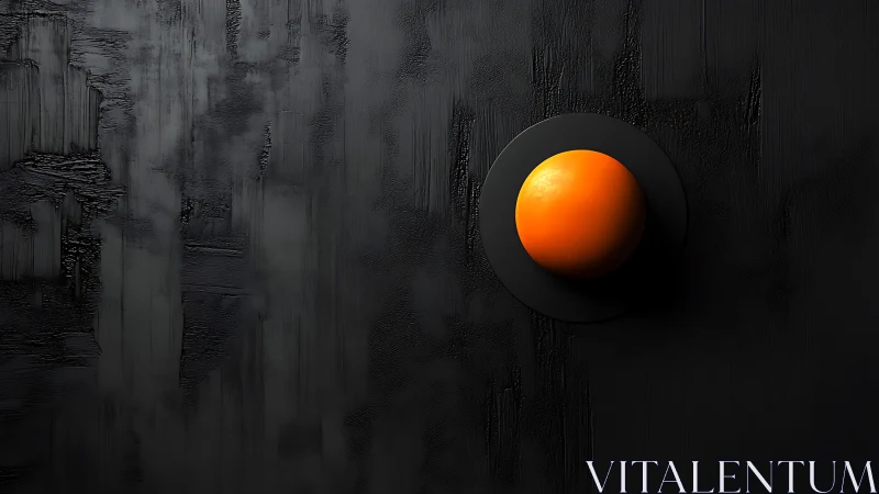 Orange sphere anchors stark black minimal abstract field.