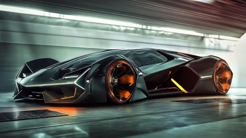 Parametric hypercar prototype with luminescent aero channels.
