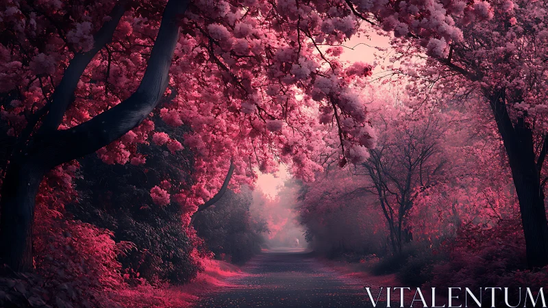 Dreamy pink blossom lane inviting quiet wanderings.