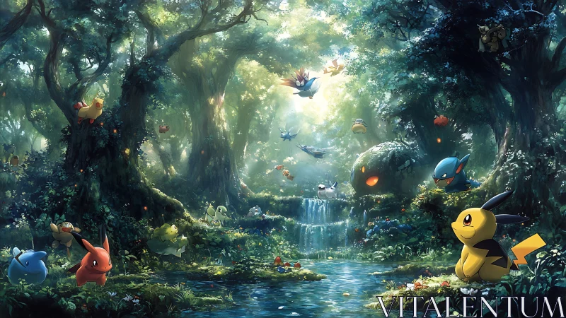 Pokemon Forest Sanctuary: Legendary Creatures Among Ancient Trees.