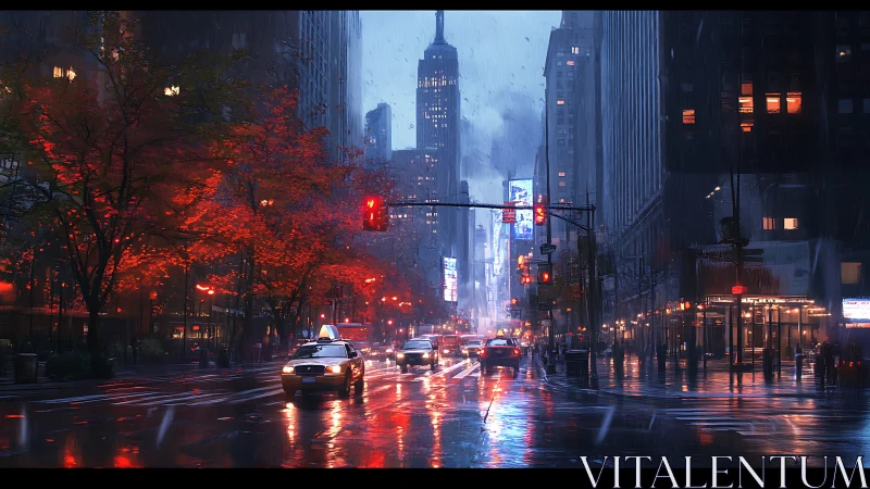 Rain-slicked city arteries hum under neon dusk traffic