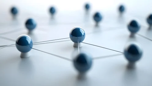 3D network sphere array with shallow depth-of-field focus.