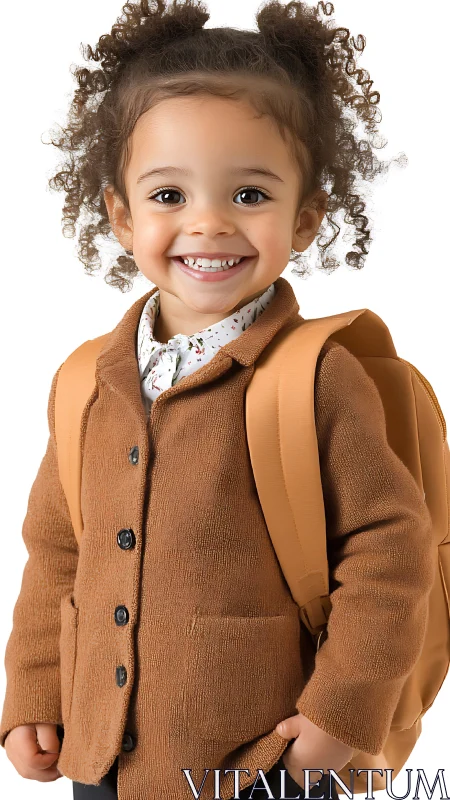 Curly-Haired Adventurer Strikes Confident Pose in Caramel Cardigan