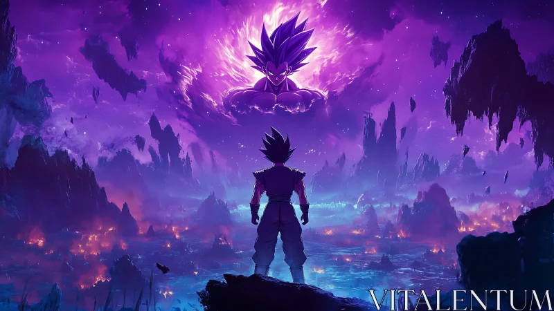 Celestial warrior silhouetted beneath radiant astral avatar