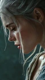 Profile of silver-haired woman in pensive cinematic light.