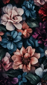 Layered Floral Composition Dark Background