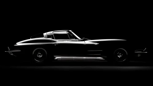 Iconic classic coupe in dramatic low key profile lighting.