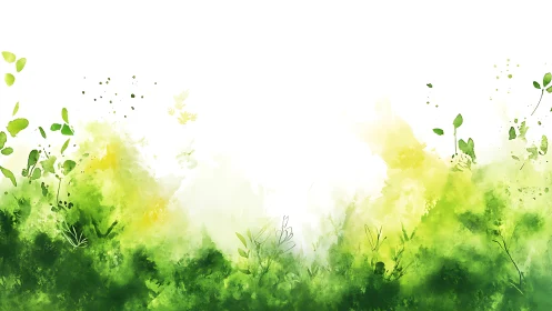 Lush green watercolor foliage drifts into white space.