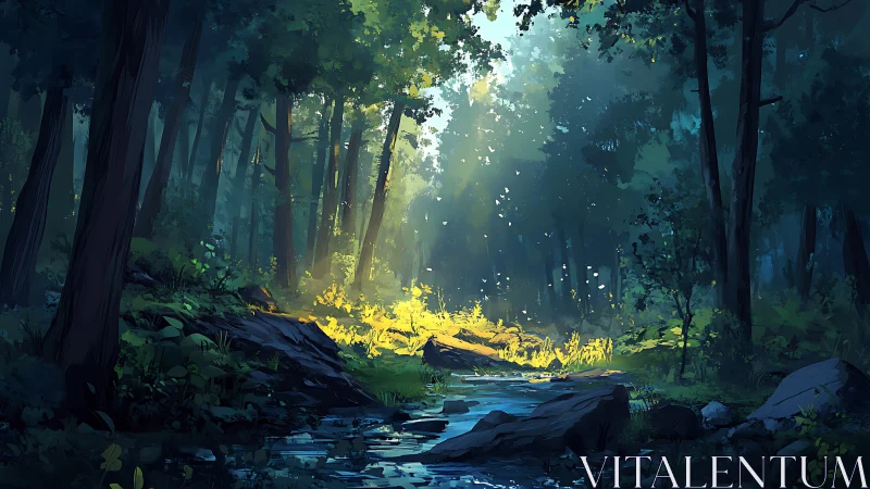 Luminous Forest Glade: Atmospheric Light Diffusion Through Canopy