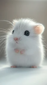 Fluffy white mouse gazes upward in soft glowing light.