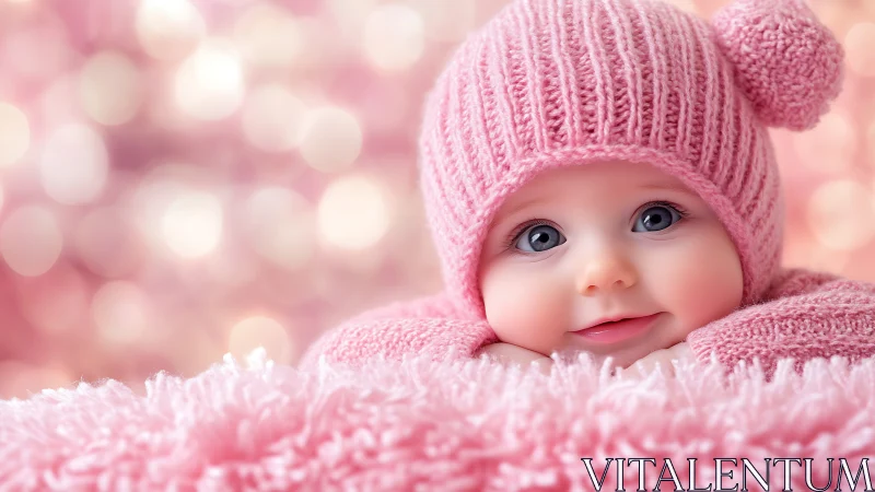 Sweet baby smile in cozy pink knits and dreamy softness.