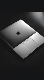 Closed silver laptop is photographed on a dark surface