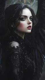 Gothic digital painting of dark angelic portrait profile study.