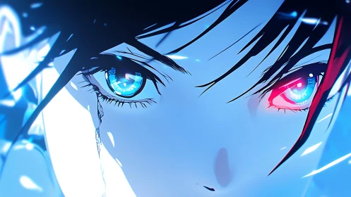 Luminous anime eyes glowing with bold electric emotion.