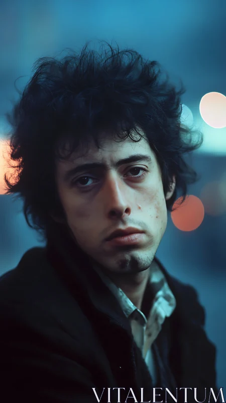 Soft city lights cradle a thoughtful young dreamer at dusk.