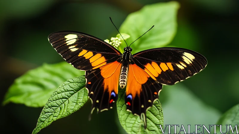 Butterfly wings glow over deep green rainforest leaves.