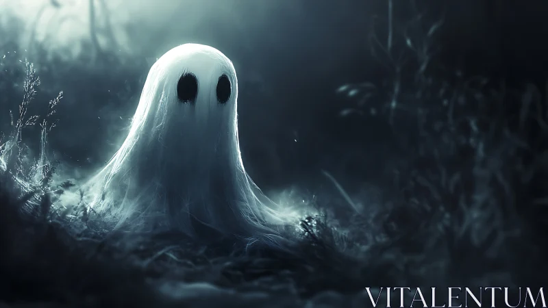 Soft spectral spirit glowing in a misty moonlit forest.