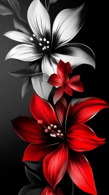 Graceful Blooms Dance in Elegant Black and Red