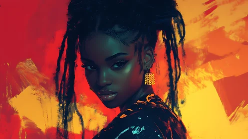 Digital portrait depicts woman before abstract warm backdrop