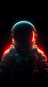 Luminous astronaut silhouette in red and teal rim light.