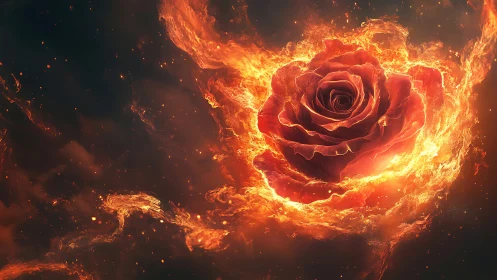 Fire-Engulfed Red Rose: Volumetric Flame Rendering with Particle Effects