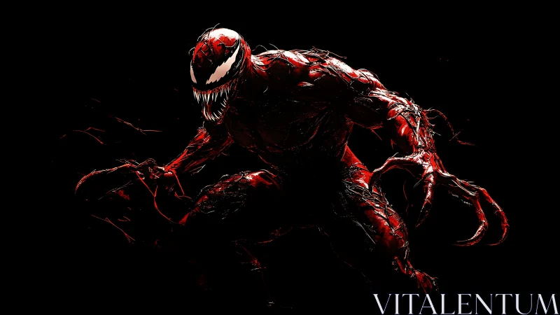 Symbiotic red creature lunges forward in high-contrast digital art