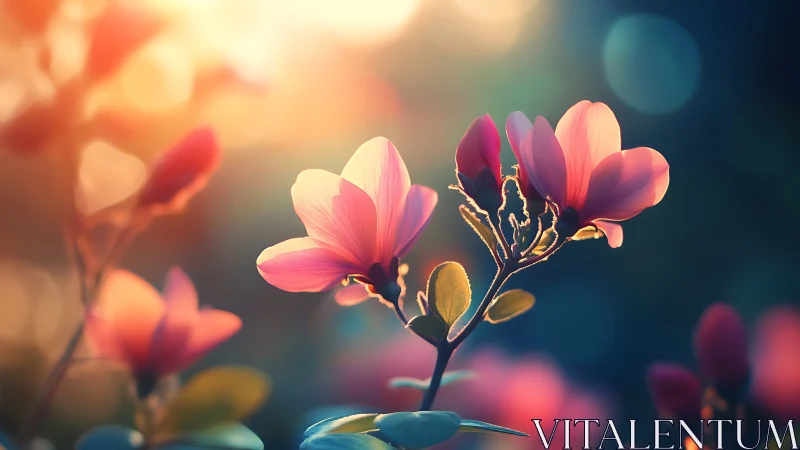 Magnolia blossoms glow against soft bokeh backdrop.