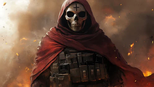 Ballistic revenant with skull cowl in incendiary overpressure.