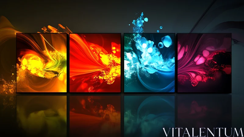 Digital painting quad-panel chromatic energy abstraction.