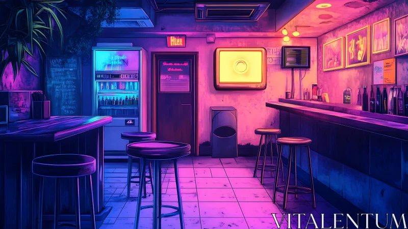 Neon-soaked retro bar interior glows with cyberpunk light.