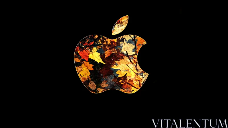Autumn leaves texture fill iconic bitten apple silhouette