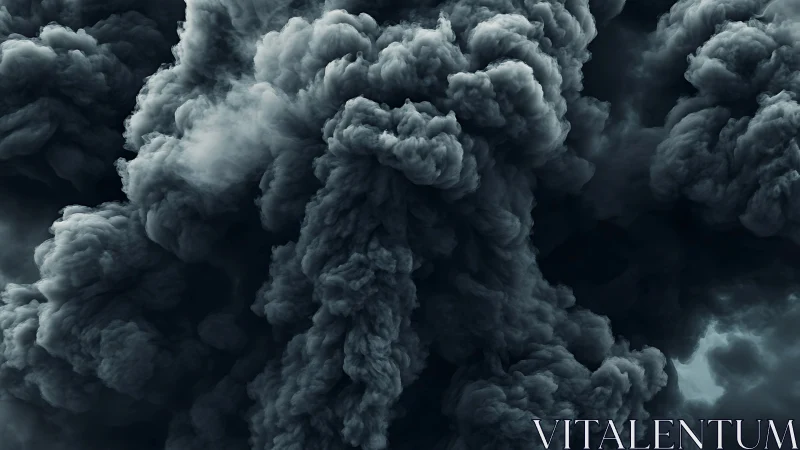Dense dark smoke clouds form thick turbulent billowing shapes