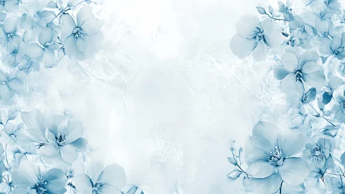 Delicate Blue Flowers Frame Central Composition