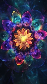 Radiant fractal flower blooms in layered cosmic petals.