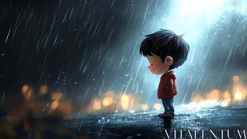 Quiet little daydreamer standing alone in the silver rain.