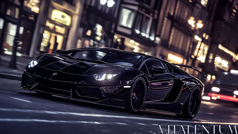 Midnight predator skims through neon city veins at speed