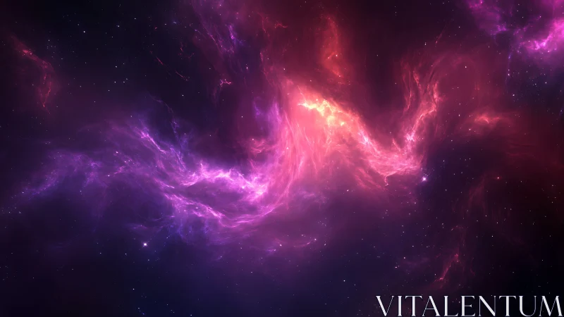 Crimson nebula streamers curling across deep space sky.