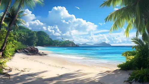 Tropical Beach Cove with Palm Trees and Turquoise Waters