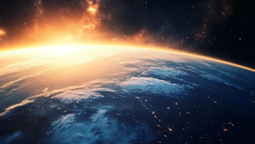 Solar-illuminated Earth horizon viewed from outer orbit.