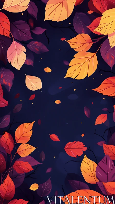 Gentle autumn leaves drifting across a midnight sky.