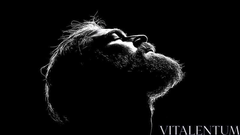 Silver-bearded silhouette drinking in a single blade of light.