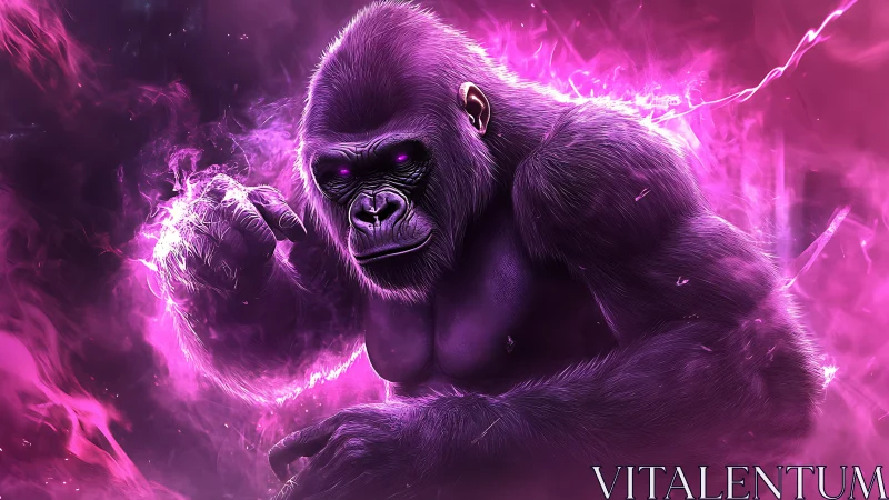 Gorilla in vivid purple energy aura, digital fantasy art.