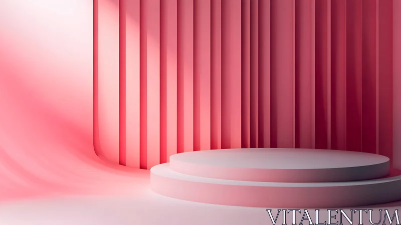 Minimal pink 3D stage with curved backdrop and steps.