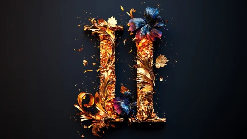 Gold floral Roman numeral two on dark background.