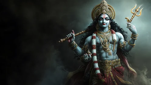 Divine multi-armed deity in ornate digital painting portrait.