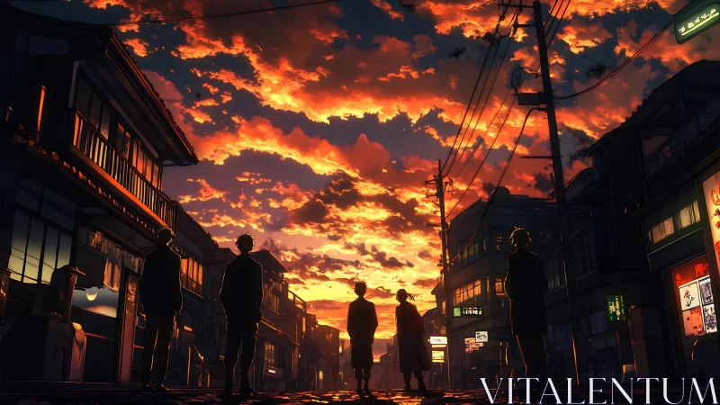 Urban silhouettes beneath incendiary stratocumulus sky at dusk.