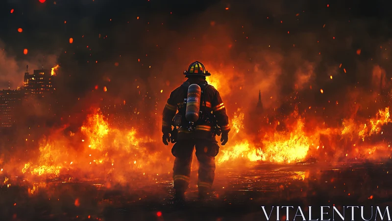Firefighter in Blazing Inferno: Photorealistic Emergency Response Scene.